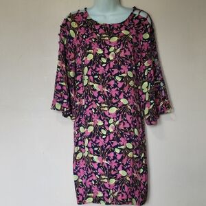 Farm Rio Mini Dress Leafy Print Size G Large Ladder Sleeves Vacation Brunch